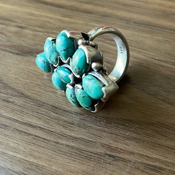 Vintage Huge Blue Multi Stone Turquoise Statement 925 Sterling silver ring BOHO - Picture 9 of 11